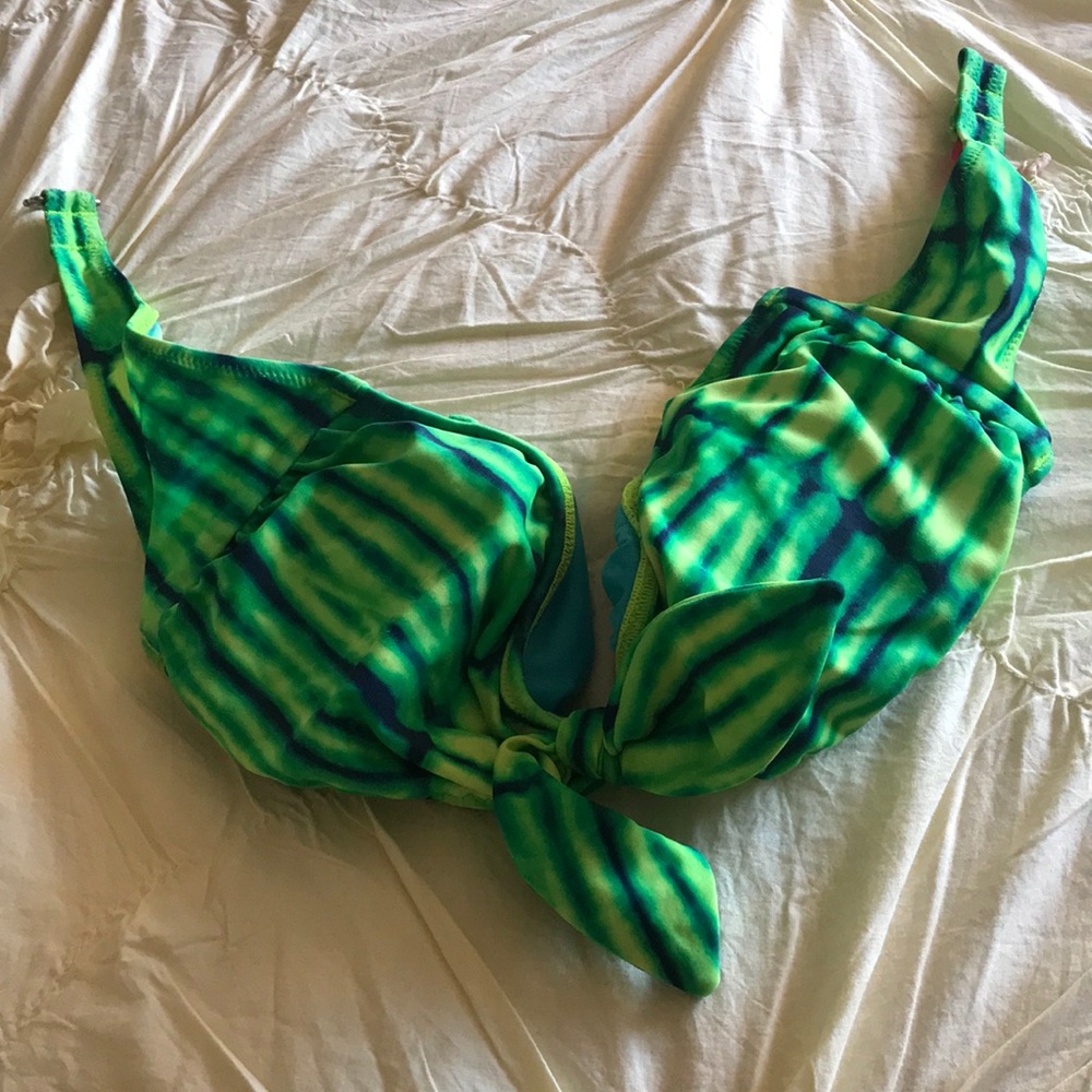 Bright green yellow and blue strapless bikini top